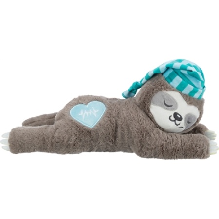 Trixie pluche luiaard grijs met heartbeat voor puppy