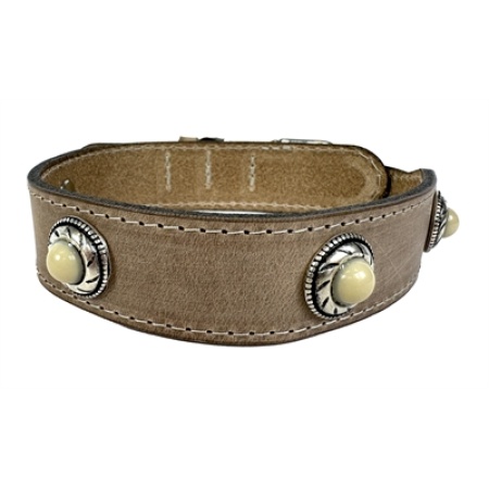 Sazzz halsband hond boho treasure stone vintage leer beige