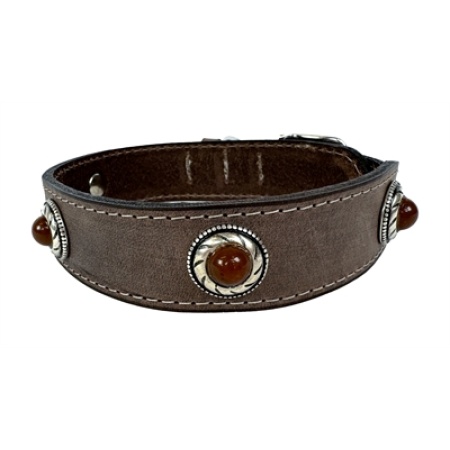 Sazzz halsband hond boho treasure stone vintage leer bruin