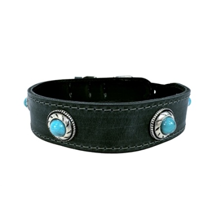 Sazzz halsband hond boho treasure stone vintage leer antraciet