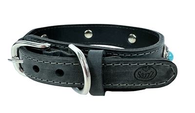 Sazzz halsband hond boho treasure stone vintage leer antraciet - Afbeelding 2