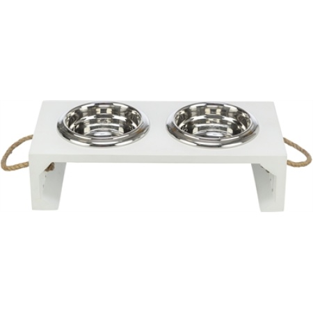 Trixie be nordic set voerbak / waterbak hout / rvs wit