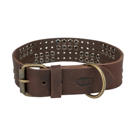 Trixie halsband hond rivet rustic vetleer donkerbruin