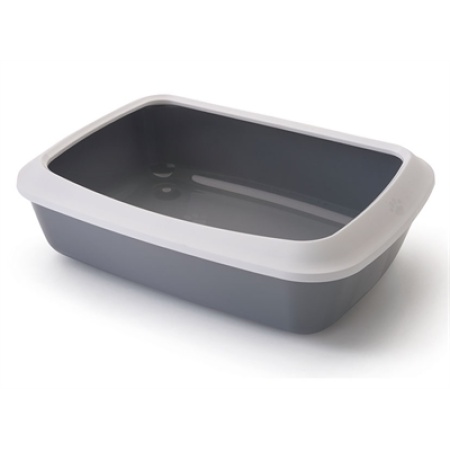 Savic kattenbak iriz met rand koudgrijs / wit