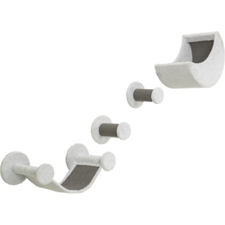 Trixie katten klimset voor aan de muur 4 klimplekken wit / grijs