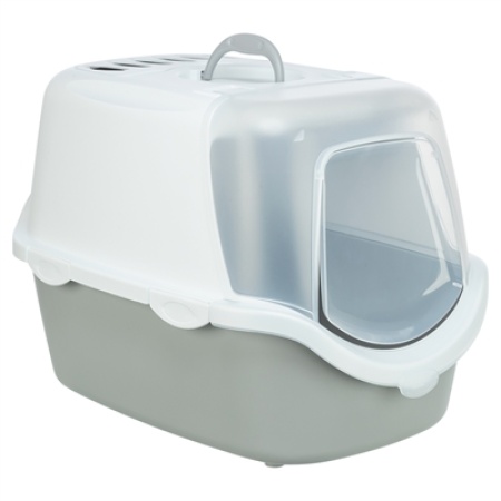Trixie kattenbak vico open top met kap lichtgrijs / wit