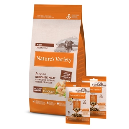 Natures variety original adult mini chicken met 2 freeze dried toppers