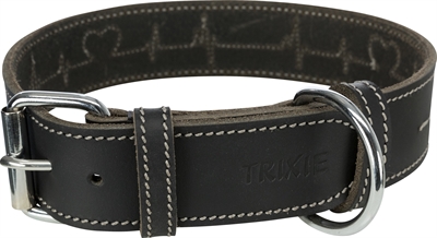 Trixie halsband hond rustic vetleer heartbeat zwart