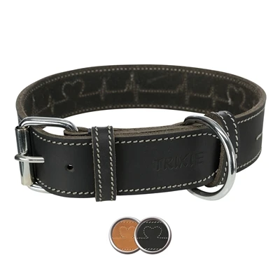 Trixie halsband hond rustic vetleer heartbeat zwart - Afbeelding 4