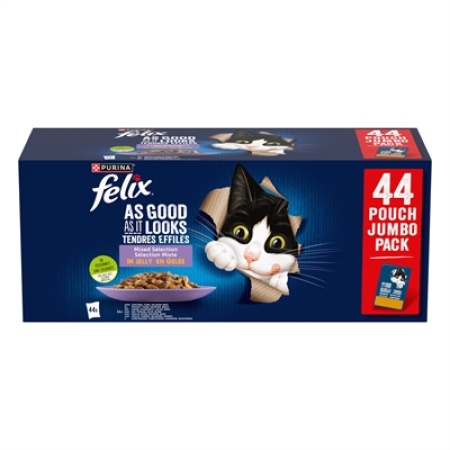 Felix pouch elke dag feest in gelei mix box tonijn / zalm / rund / kip