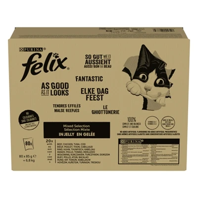 Felix pouch elke dag feest in gelei tonijn / kabeljauw / rund / kip