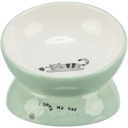 Trixie voerbak / drinkbak kat verhoogd keramiek salie / wit