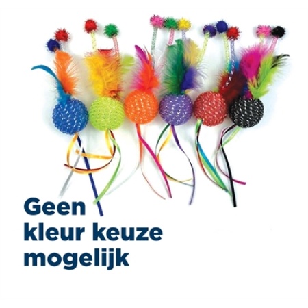 Happy pet tabby patch glitterbal met ratel en veren