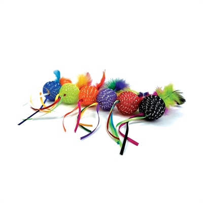 Happy pet tabby patch glitterbal met ratel en veren - Afbeelding 3