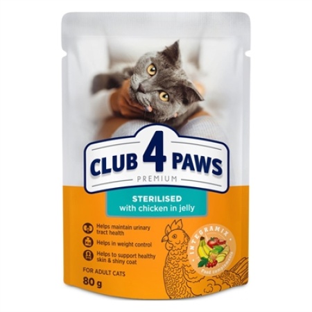 Club 4 paws premium adult sterilised chicken in jelly pouch