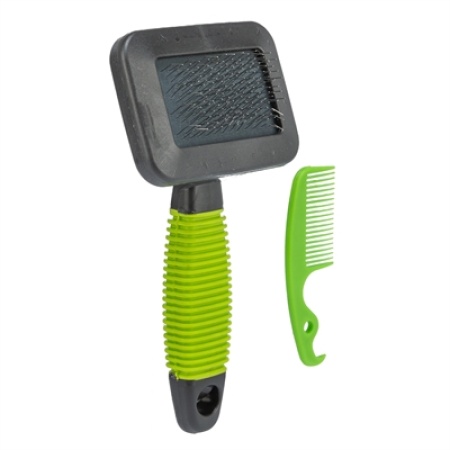 Trixie slickerborstel kunststof / metalen pinnen groen