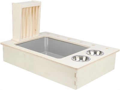 Trixie voederstation met voerbak / waterbak / hooiruif hout naturel - Afbeelding 6