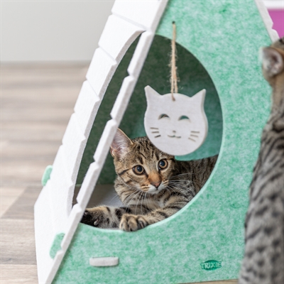 Trixie kattenmand speelbox lucy driehoekig vilt zand / groen - Afbeelding 13